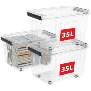 Cetomo 35L*3 Plastic Storage Boxes with Wheels, Lidded Storage Box with Secure Side Latches, PP Nestable and Stackable Clear Organizer for Home, Office, Moving, Transparent, 35L-3 Pack Cetomo 35L*3 Plastic Storage Boxes with Wheels, Lidded Storage Box with Secure Side Latches, PP Nestable and Stackable Clear Organizer for Home, Office, Moving, Transparent, 35L-3 Pack