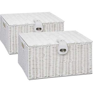 ARPAN 2 x Resin Woven Storage Hamper Basket Box With Lid & Lock (White Large) ARPAN 2 x Resin Woven Storage Hamper Basket Box With Lid & Lock (White Large)