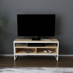 Hanah Home Stylish TV Stand, White & Oak, 110 cm x 35 cm x 49.9 cm, 100% Melamine Coated Particle Board, 18 mm Thick, Modern Design for Living Room & Entertainment Spaces Hanah Home Stylish TV Stand, White & Oak, 110 cm x 35 cm x 49.9 cm, 100% Melamine Coated Particle Board, 18 mm Thick, Modern Design for Living Room & Entertainment Spaces