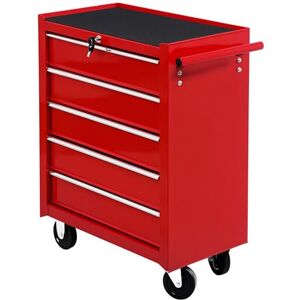 HOMCOM 5 Drawer Tool Box, Lockable Steel Tool Chest on Wheels, Rolling Chest Cabinet with 5 Drawers and Handle for Workshop, Garage, Red HOMCOM 5 Drawer Tool Box, Lockable Steel Tool Chest on Wheels, Rolling Chest Cabinet with 5 Drawers and Handle for Workshop, Garage, Red