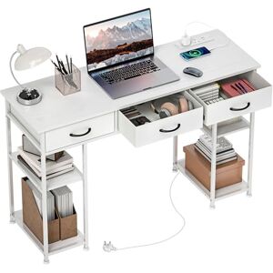 HOMCOM Computer Desk with Power Outlets, 120cm Home Office Desk with 3 Fabric Drawers and 4 Storage Shelves, Study Table Workstation for Bedroom, White HOMCOM Computer Desk with Power Outlets, 120cm Home Office Desk with 3 Fabric Drawers and 4 Storage Shelves, Study Table Workstation for Bedroom, White