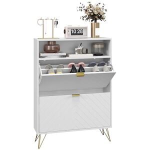 HOMCOM Narrow Shoe Cabinet with 2 Flip Drawers, Slim Shoe Storage Cabinet with Adjustable Shelves, Open Shelf, Hairpin Legs and 2 Vents for 12 Pairs of Shoes for Entryway, White HOMCOM Narrow Shoe Cabinet with 2 Flip Drawers, Slim Shoe Storage Cabinet with Adjustable Shelves, Open Shelf, Hairpin Legs and 2 Vents for 12 Pairs of Shoes for Entryway, White