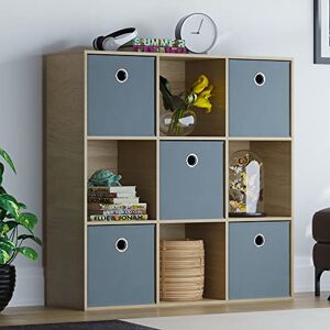 Vida Designs Durham Cube Bookcase Storage Organiser Living Room Bookshelf Home Office Furniture (9 Cube & 5 Grey Baskets, Oak) Vida Designs Durham Cube Bookcase Storage Organiser Living Room Bookshelf Home Office Furniture (9 Cube & 5 Grey Baskets, Oak)