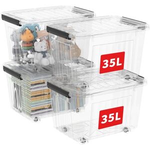 Cetomo 35L*4 Plastic Storage Boxes with Wheels, Lidded Storage Box with Secure Side Latches, PP Nestable and Stackable Clear Organizer for Home, Office, Moving, Transparent, 35L-4 Pack Cetomo 35L*4 Plastic Storage Boxes with Wheels, Lidded Storage Box with Secure Side Latches, PP Nestable and Stackable Clear Organizer for Home, Office, Moving, Transparent, 35L-4 Pack
