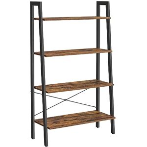 VASAGLE Ladder Shelf, 4-Tier Bookshelf, Bookcase, for Living Room, Bedroom, Kitchen, Home Office, Industrial Style, Steel Frame, Rustic Brown and Black LLS144B01 VASAGLE Ladder Shelf, 4-Tier Bookshelf, Bookcase, for Living Room, Bedroom, Kitchen, Home Office, Industrial Style, Steel Frame, Rustic Brown and Black LLS144B01