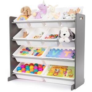 LIVIVO Children Kids 4 Tier Toy Book Story Bedroom Storage Shelf Unit & 12 Plastic Boxes Drawers Tubs Organiser Rack (Grey White) LIVIVO Children Kids 4 Tier Toy Book Story Bedroom Storage Shelf Unit & 12 Plastic Boxes Drawers Tubs Organiser Rack (Grey White)