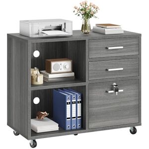 YITAHOME 3-Drawer Filing Cabinet with Wheels & Open Shelf Lockable Under Desk Storage, Mobile Office Cabinet for A4/Letter Files, Printer Stand, Grey YITAHOME 3-Drawer Filing Cabinet with Wheels & Open Shelf Lockable Under Desk Storage, Mobile Office Cabinet for A4/Letter Files, Printer Stand, Grey