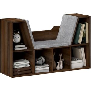 HOMCOM Bookcase Storage Shelf with Cushioned Reading Seat, Cube Bookshelf Organizer for Bedroom Living Room, Chestnut HOMCOM Bookcase Storage Shelf with Cushioned Reading Seat, Cube Bookshelf Organizer for Bedroom Living Room, Chestnut