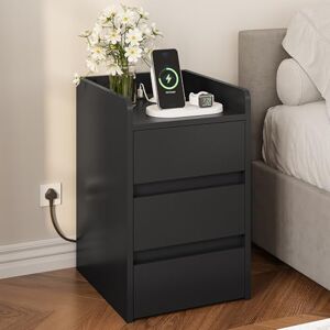 YITAHOME Bedside Table with 3 Drawers and Power Station, Modern Nightstand End Table, Water-Resistant Storage Side Table for Living Room and Bedroom, 35 x 40 x 59cm (Black) YITAHOME Bedside Table with 3 Drawers and Power Station, Modern Nightstand End Table, Water-Resistant Storage Side Table for Living Room and Bedroom, 35 x 40 x 59cm (Black)