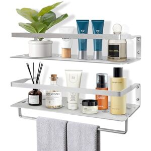 Uten Floating Shelves, Wall Mounted Updated Space Aluminum Shelves Set of 2, Bathroom Storage Shelves with Towel Rack, Wall Hanging Organizer Shelf for Bathroom, Kitchen Uten Floating Shelves, Wall Mounted Updated Space Aluminum Shelves Set of 2, Bathroom Storage Shelves with Towel Rack, Wall Hanging Organizer Shelf for Bathroom, Kitchen