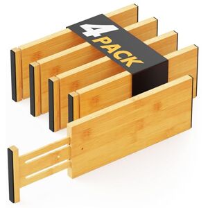 SpaceAid Bamboo 4 Pack Dresser Drawer Dividers, 4.65“ High Adjustable 12.5“-17” Drawer Organizers, Expandable Organization for Clothing, Clothes, Dressers, Natural SpaceAid Bamboo 4 Pack Dresser Drawer Dividers, 4.65“ High Adjustable 12.5“-17” Drawer Organizers, Expandable Organization for Clothing, Clothes, Dressers, Natural