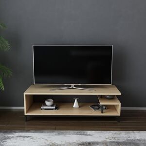 Hanah Home Industrial TV Stand, Black & Oak, 120 x 44.6 x 37.6 cm, 100% Melamine Coated Particle Board, 18 mm Thick, Stylish & Durable for Modern Living Rooms Hanah Home Industrial TV Stand, Black & Oak, 120 x 44.6 x 37.6 cm, 100% Melamine Coated Particle Board, 18 mm Thick, Stylish & Durable for Modern Living Rooms