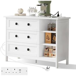 Feonase White Chest of Drawers Bedroom with Charging Station, 3 Drawer Chest of Drawers with Open Storage Unit, Modern Wooden MDF Bedroom Cabinet Furniture, 90x68x36cm Feonase White Chest of Drawers Bedroom with Charging Station, 3 Drawer Chest of Drawers with Open Storage Unit, Modern Wooden MDF Bedroom Cabinet Furniture, 90x68x36cm