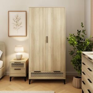 GFW Ezra 2 Door 1 Drawer Wardrobe Oak Finish Modern Bedroom Storage Cabinet GFW Ezra 2 Door 1 Drawer Wardrobe Oak Finish Modern Bedroom Storage Cabinet