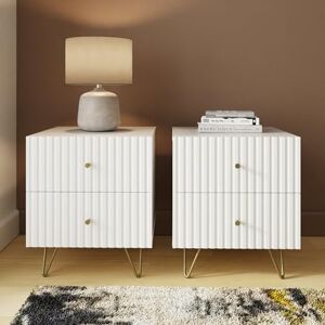 GFW Thalia Ribbed 2 Drawer Bedside Table Pair White GFW Thalia Ribbed 2 Drawer Bedside Table Pair White