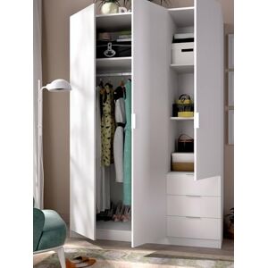 Dmora Cimone 3 Door Wardrobe for Bedroom Wardrobe with 3 Drawers, 121 x 52 x 184 cm, White, Melamine Panel 16 mm Dmora Cimone 3 Door Wardrobe for Bedroom Wardrobe with 3 Drawers, 121 x 52 x 184 cm, White, Melamine Panel 16 mm