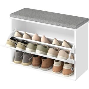 VASAGLE Shoe Storage Bench with Seat, 3-Tier Hallway Bench for 9 Pairs of Shoes, Flip Drawer with Adjustable Divider, 30 x 80 x 53.5 cm, for Entryway, Bedroom, Cloud White and Dove Grey LSB122WB02 VASAGLE Shoe Storage Bench with Seat, 3-Tier Hallway Bench for 9 Pairs of Shoes, Flip Drawer with Adjustable Divider, 30 x 80 x 53.5 cm, for Entryway, Bedroom, Cloud White and Dove Grey LSB122WB02