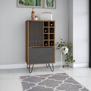 Home Source Harlem Wine Storage Cabinet, 2 Door Cupboard Oak Effect and Grey Furniture, 8 Bottle Rack Home Source Harlem Wine Storage Cabinet, 2 Door Cupboard Oak Effect and Grey Furniture, 8 Bottle Rack