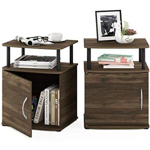 Furinno JAYA Side Table Set of 2, 2-Tier Open Shelf End Table with Door Cabinet, Soft-edges Night Stand, Bedside Table, for Living Room, Bedroom, Columbia Walnut Furinno JAYA Side Table Set of 2, 2-Tier Open Shelf End Table with Door Cabinet, Soft-edges Night Stand, Bedside Table, for Living Room, Bedroom, Columbia Walnut