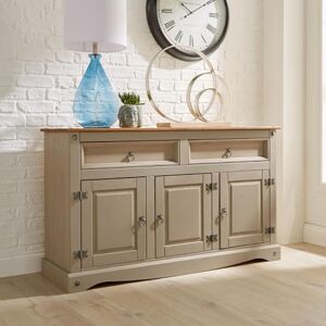 Home Source Large Sideboard Cabinet, 3 Door 2 Drawer Solid Pine Two Tone Storage Cupboard, Industrial Style, Grey Home Source Large Sideboard Cabinet, 3 Door 2 Drawer Solid Pine Two Tone Storage Cupboard, Industrial Style, Grey