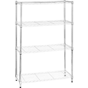 Amazon Basics 4-Shelf Storage Unit With Height Adjustable Shelves and Levelling Feet, 640kg Max Weight, Chrome, 35.6 cm D x 91.4 cm W x 137.1 cm H Amazon Basics 4-Shelf Storage Unit With Height Adjustable Shelves and Levelling Feet, 640kg Max Weight, Chrome, 35.6 cm D x 91.4 cm W x 137.1 cm H