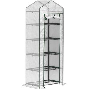 Outsunny 5 Tier Mini Greenhouse, Portable Greenhouse with Reinforced PE Cover, Garden Grow House with Roll Up Door and Shelves, 69 x 49 x 193cm, White/Green Outsunny 5 Tier Mini Greenhouse, Portable Greenhouse with Reinforced PE Cover, Garden Grow House with Roll Up Door and Shelves, 69 x 49 x 193cm, White/Green