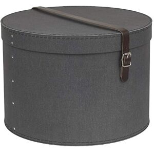 Bigso Box of Sweden Set of 2 Storage Boxes Round Storage Box with Leather Straps Large and Small Hat Box Duo Made of Fibreboard and Paper in Linen Look Black Bigso Box of Sweden Set of 2 Storage Boxes Round Storage Box with Leather Straps Large and Small Hat Box Duo Made of Fibreboard and Paper in Linen Look Black