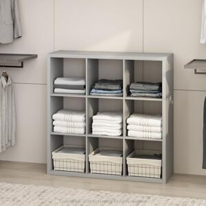 Furinno CUBIC Wardrobe Storage Organiser, 9-Cube Open Shelves Clothes Storage, 30mm Extra Thick Frame Closet Organiser, for Bedroom, Closet, Light Grey Furinno CUBIC Wardrobe Storage Organiser, 9-Cube Open Shelves Clothes Storage, 30mm Extra Thick Frame Closet Organiser, for Bedroom, Closet, Light Grey