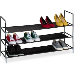 Relaxdays Shoe Rack, Metal Frame, Fabric Material Shelves, 3 Levels, HxWxD: 58 x 100 x 28 cm, 1m Wide, Black/Transparent, Fleece Relaxdays Shoe Rack, Metal Frame, Fabric Material Shelves, 3 Levels, HxWxD: 58 x 100 x 28 cm, 1m Wide, Black/Transparent, Fleece