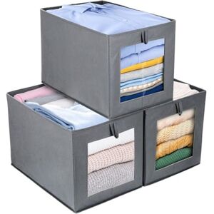 ASelected 3 PCS Foldable Storage Boxes with Transparent Window,Wardrobe Storage Organiser Fabric Clothes Organisers,Closet Storages Boxes with Handle for Wardrobe,Closet ASelected 3 PCS Foldable Storage Boxes with Transparent Window,Wardrobe Storage Organiser Fabric Clothes Organisers,Closet Storages Boxes with Handle for Wardrobe,Closet