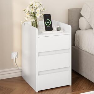YITAHOME Bedside Table with 3 Drawers and Power Station, Modern Nightstand End Table, Water-Resistant Storage Side Table for Living Room and Bedroom, 35 x 40 x 59cm (White) YITAHOME Bedside Table with 3 Drawers and Power Station, Modern Nightstand End Table, Water-Resistant Storage Side Table for Living Room and Bedroom, 35 x 40 x 59cm (White)