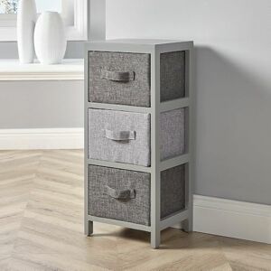 Home Source Chest of Drawers Storage Unit, Fabric Basket, Grey Wooden Tallboy Organiser, 3 Drawer Home Source Chest of Drawers Storage Unit, Fabric Basket, Grey Wooden Tallboy Organiser, 3 Drawer