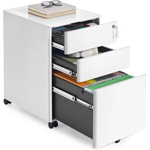 SONGMICS Mobile File Cabinet, 3 Drawer Metal Filing Cabinet for Home Office, Lockable Rolling Printer Stand, Pre-Assembled, for Office, 50 x 39 x 59 cm, Matte White OFC032WG01 SONGMICS Mobile File Cabinet, 3 Drawer Metal Filing Cabinet for Home Office, Lockable Rolling Printer Stand, Pre-Assembled, for Office, 50 x 39 x 59 cm, Matte White OFC032WG01
