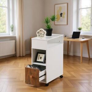 FurnitureR Mobile Storage Cabinet with Wheels, 50 x 25 x 68 cm, White and Rustic Brown, Open Shelving and Drawer FurnitureR Mobile Storage Cabinet with Wheels, 50 x 25 x 68 cm, White and Rustic Brown, Open Shelving and Drawer