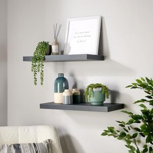 Home Source Pair of 2 Floating Wall Mounted Storage Shelf Wooden DVD Book Shelves, Matt Grey, 60 cm Home Source Pair of 2 Floating Wall Mounted Storage Shelf Wooden DVD Book Shelves, Matt Grey, 60 cm