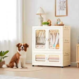 GarveeMore Collapsible Wardrobe, Portable Cabinet, Plastic Folding Chest of Drawers with Clothes Rail, Wardrobe with Double Doors, Foldable Multipurpose Cabinet with Wheels (1 Hanger + 1 Storage) GarveeMore Collapsible Wardrobe, Portable Cabinet, Plastic Folding Chest of Drawers with Clothes Rail, Wardrobe with Double Doors, Foldable Multipurpose Cabinet with Wheels (1 Hanger + 1 Storage)