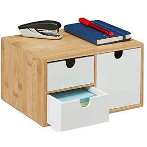 Relaxdays Desk Organiser, 3 Drawers, for Office Supplies, H x W x D: 14.5 x 25 x 20 cm, Bamboo & MDF, White/Natural Relaxdays Desk Organiser, 3 Drawers, for Office Supplies, H x W x D: 14.5 x 25 x 20 cm, Bamboo & MDF, White/Natural