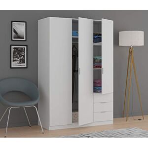 Dmora Wardrobe Cimone, Coat rack for bedroom, Wardrobe with 3 hinged doors and 3 drawers, 121x52h184 cm, White Dmora Wardrobe Cimone, Coat rack for bedroom, Wardrobe with 3 hinged doors and 3 drawers, 121x52h184 cm, White