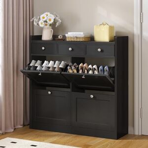 YITAHOME 4 Drawer Shoe Cabinet, Space Saving Shoe Storage Cabinet with 4 Flip Drawers and 3 Fabric Drawer Adjustable and Removable Divider for 24 Pairs of Shoes for Hallways and Living Room, Black YITAHOME 4 Drawer Shoe Cabinet, Space Saving Shoe Storage Cabinet with 4 Flip Drawers and 3 Fabric Drawer Adjustable and Removable Divider for 24 Pairs of Shoes for Hallways and Living Room, Black