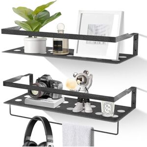 Uten Floating Shelves, Iron Wall Mounted Shelf with Towel Bar, Iron Shelves Set of 2 for Bedroom, Bathroom, Living Room, Kitchen, Home Office, Laundry Room, Garden Uten Floating Shelves, Iron Wall Mounted Shelf with Towel Bar, Iron Shelves Set of 2 for Bedroom, Bathroom, Living Room, Kitchen, Home Office, Laundry Room, Garden