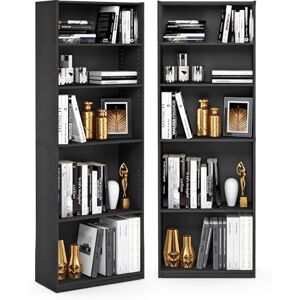 Furinno JAYA Book Shelf Set of 2, 5-Tier Bookshelf, Bookcase, with Adjustable Shelf, 9.5 x 24.5 x 71, for Home Office, Living Room, Black Furinno JAYA Book Shelf Set of 2, 5-Tier Bookshelf, Bookcase, with Adjustable Shelf, 9.5 x 24.5 x 71, for Home Office, Living Room, Black