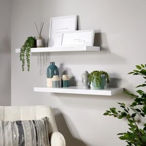 Home Source Pair of 2 Floating Wall Mounted Storage Shelf Wooden DVD Book Shelves, White Gloss, 80 cm Home Source Pair of 2 Floating Wall Mounted Storage Shelf Wooden DVD Book Shelves, White Gloss, 80 cm