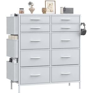 Feonase Tall Chest of Drawers, 10 Fabric Drawers Dresser with 3 Side Pockets & Hooks, Metal Frame, MDF Top Board, Versatile Organizer Storage Unit for Bedroom, Living Room, White Feonase Tall Chest of Drawers, 10 Fabric Drawers Dresser with 3 Side Pockets & Hooks, Metal Frame, MDF Top Board, Versatile Organizer Storage Unit for Bedroom, Living Room, White
