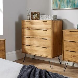 Home Source Acadia Chest of Drawers Cabinet Organiser Industrial Wooden Bedroom Storage Unit, Pine, 4 Drawer Home Source Acadia Chest of Drawers Cabinet Organiser Industrial Wooden Bedroom Storage Unit, Pine, 4 Drawer