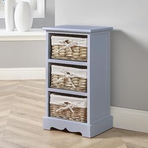 Home Source Bedroom Wooden Storage Unit, Woven Willow Wicker Baskets, 3 Drawer Cabinet Chest, Grey Home Source Bedroom Wooden Storage Unit, Woven Willow Wicker Baskets, 3 Drawer Cabinet Chest, Grey