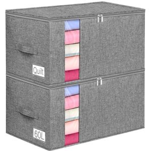 boailydi Large Clothes Storage Bags, 2 Pack Closet Organizers and Storage Foldable Storage Bin with Handles Dual Zipper, Heavy-Duty Blanket Comforter Storage Container for Clothing Sweater Bedding, Grey boailydi Large Clothes Storage Bags, 2 Pack Closet Organizers and Storage Foldable Storage Bin with Handles Dual Zipper, Heavy-Duty Blanket Comforter Storage Container for Clothing Sweater Bedding, Grey