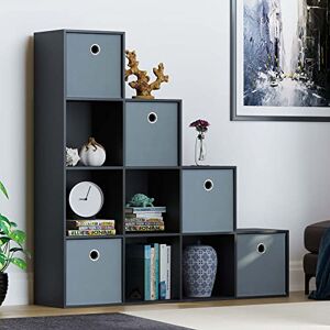 Vida Designs Durham Staircase Bookcase Shelves Storage Organiser Living Room Furniture (10 Cube & 5 Grey Baskets, Black) Vida Designs Durham Staircase Bookcase Shelves Storage Organiser Living Room Furniture (10 Cube & 5 Grey Baskets, Black)