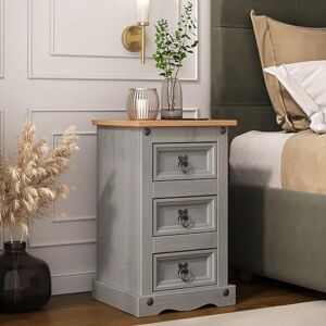 Mews Corona Grey Wax 3 Drawer Bedside Table Mexican Pine Mews Corona Grey Wax 3 Drawer Bedside Table Mexican Pine