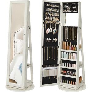 SONGMICS Jewellery Organiser, Freestanding Jewellery Cabinet with Full-Length Mirror, 360?Swivel, Storage Shelf, Lockable with Keys, for Bedroom, Gift Idea, White with Greyish Wood Grain JBC62W SONGMICS Jewellery Organiser, Freestanding Jewellery Cabinet with Full-Length Mirror, 360?Swivel, Storage Shelf, Lockable with Keys, for Bedroom, Gift Idea, White with Greyish Wood Grain JBC62W