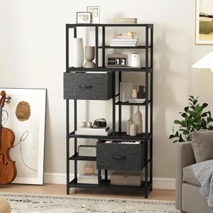 DWVO Tall Bookcase 7 Tier Bookshelf with TWO Drawers Floor Standing Book Shelf Industrial Shelving Unit Storage Rack for Living Room, Office, Study, Hallway, 80cm Wide 186cm High Black DWVO Tall Bookcase 7 Tier Bookshelf with TWO Drawers Floor Standing Book Shelf Industrial Shelving Unit Storage Rack for Living Room, Office, Study, Hallway, 80cm Wide 186cm High Black